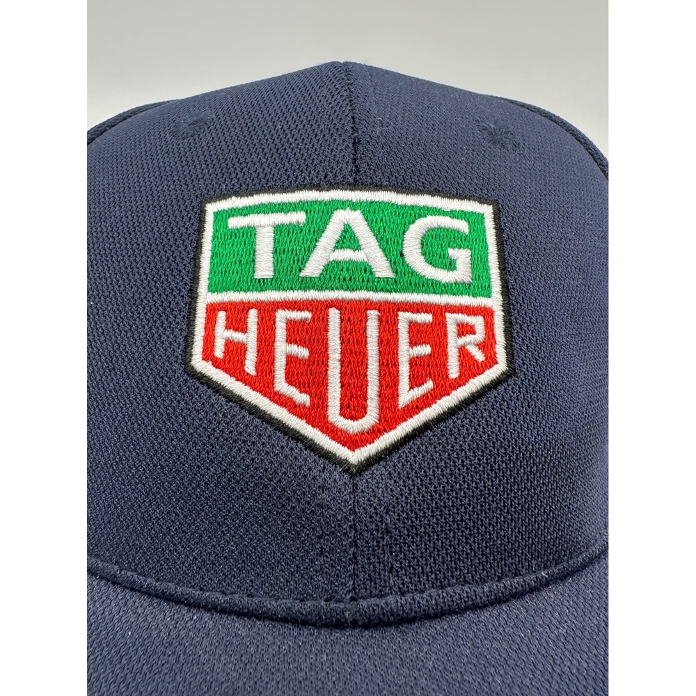 TAG Heuer Watch Logo Embroidered Navy Blue Orange Sandwich Brim Racing Hat Cap - Picture 2 of 6
